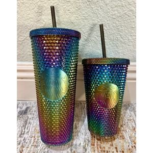 Bundle Fall 2023 Starbucks Oil Slick Rainbow Studded Cold Cup 24oz & 16oz
